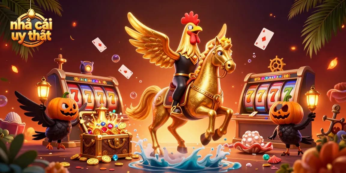 Experience thrilling slots and rewards at nhà cái uy tín, illustrated with vibrant casino elements.