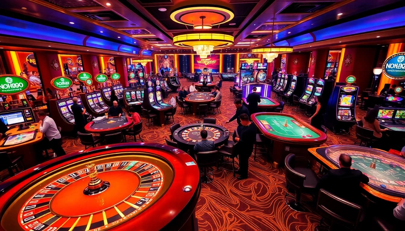 Experience the excitement of NOHU90 casino with vibrant gaming tables and thrilling players.