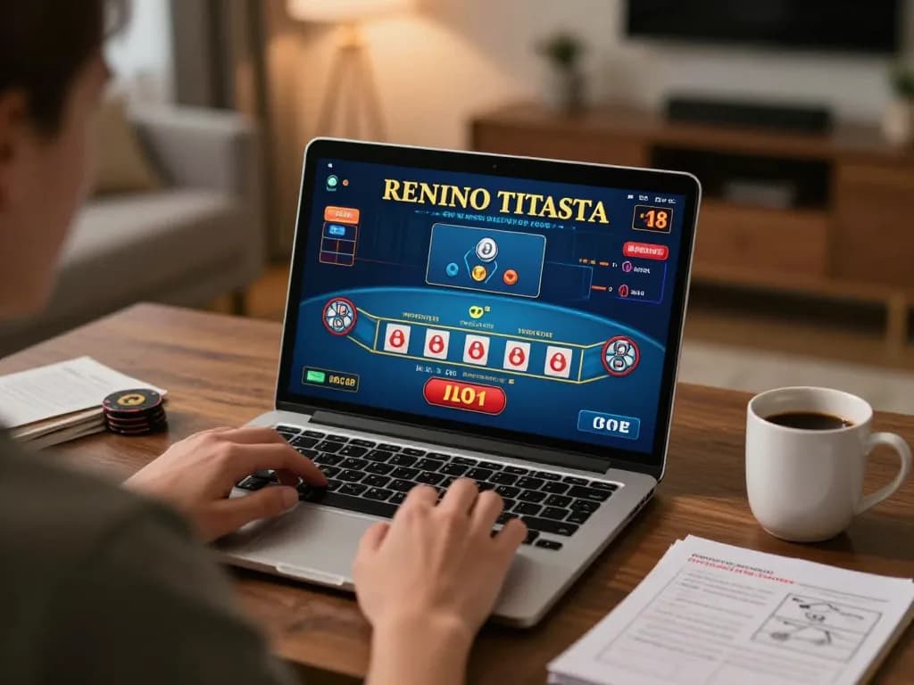 Engaging in situs slot gameplay on a laptop, enjoying interactive online gaming experience.