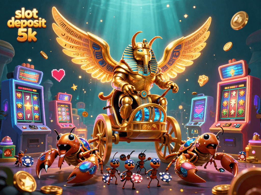 Engage with slot deposit 5k excitement as a colossal scarab beetle leads the casino adventure.