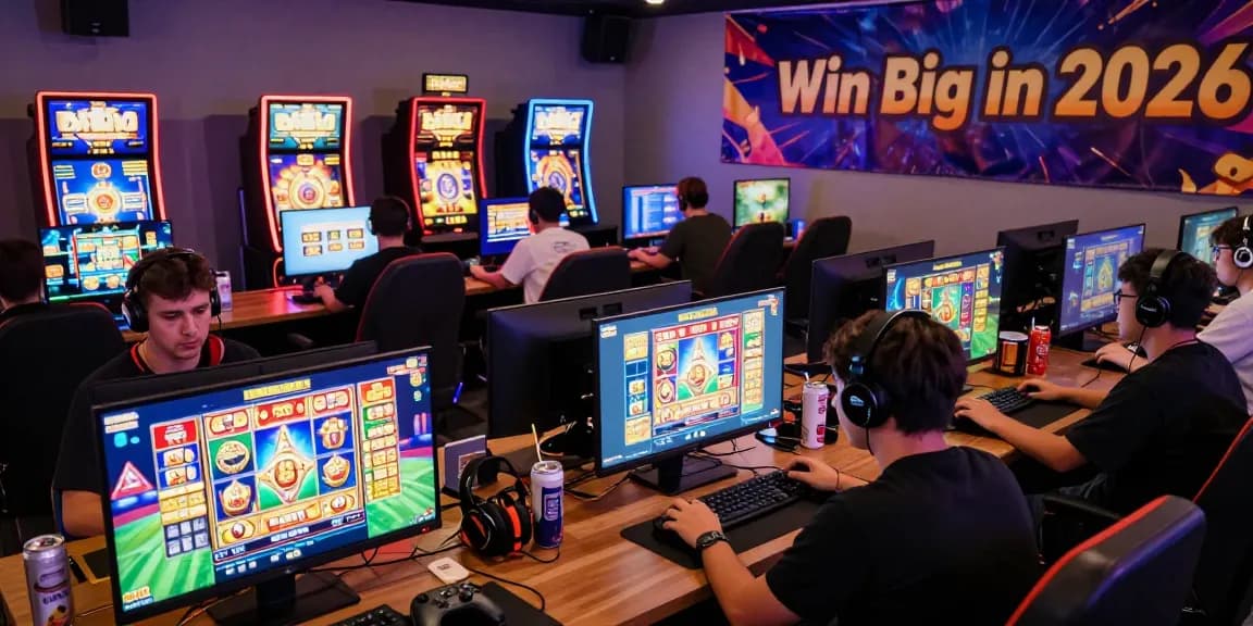 Pengalaman bermain slot gacor modern dengan pemain beragam dan layar jackpot yang cerah, suasana energik dan mengundang.