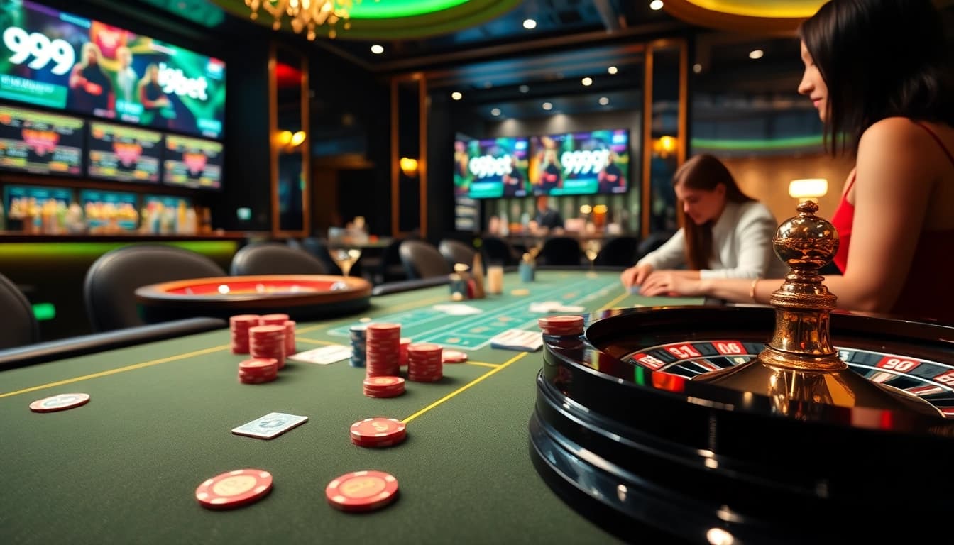 I9BET players engaging in high-stakes gambling at a luxurious casino table.