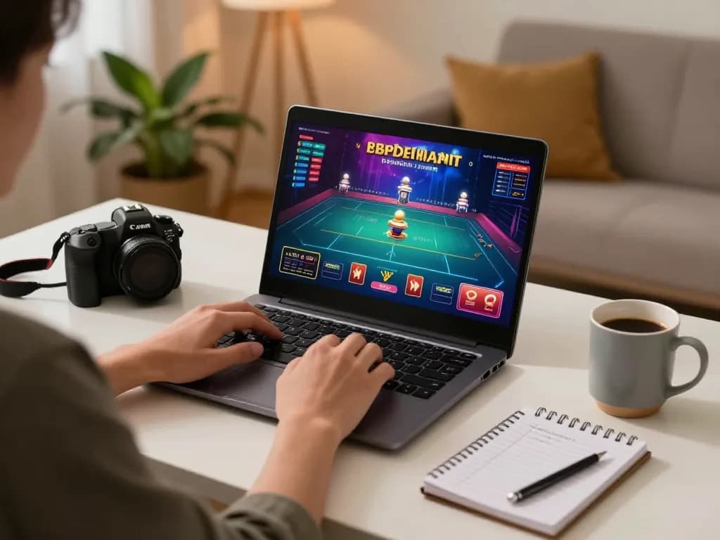 Engaging online casino gaming experience at home with tr88 displayed on laptop screen