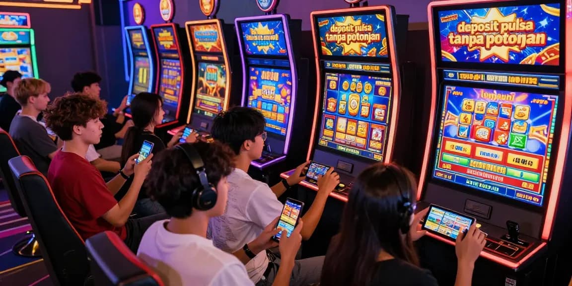Engaged players enjoying deposit pulsa tanpa potongan benefits in thrilling online slot games.