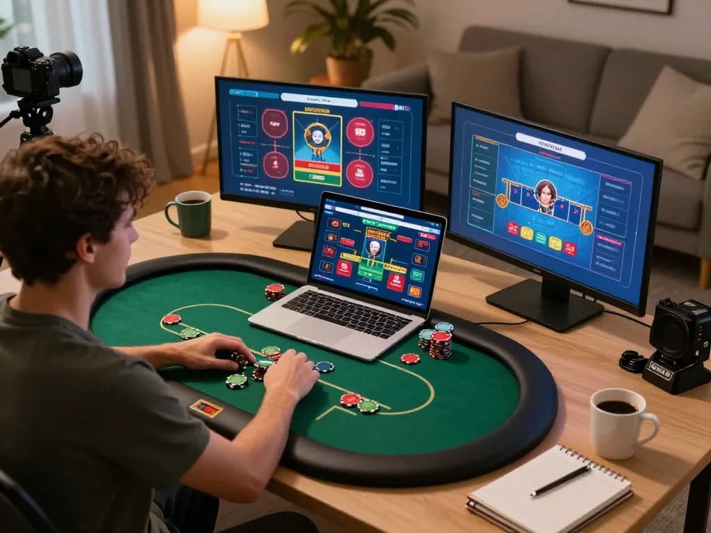 Engage in online casino excitement and create a caricature during strategic poker gameplay.