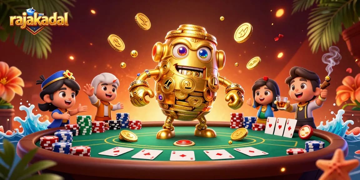 Rasakan keseruan bermain di rajakadal dengan berbagai permainan kasino dan chip poker berwarna cerah.