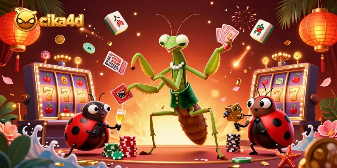 Experience thrilling slot games at cika4d with vibrant 3D characters and dynamic casino elements surrounding them.