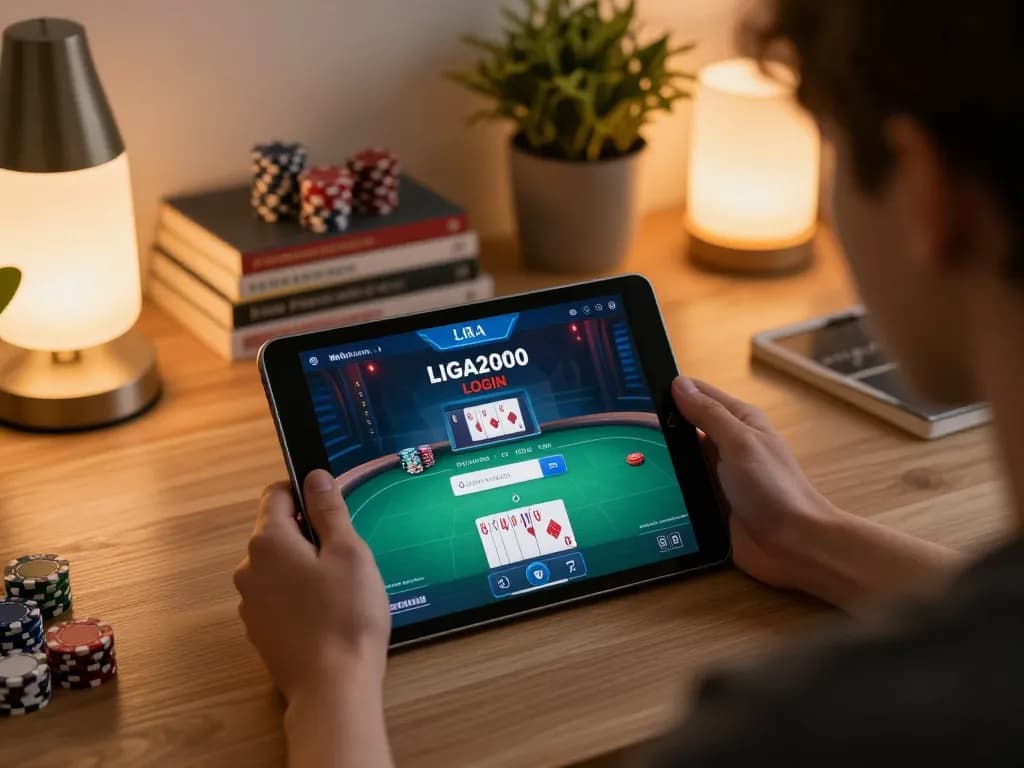 LIGA2000 LOGIN action at home gaming setup, showing strategy and comfort in online casino play.
