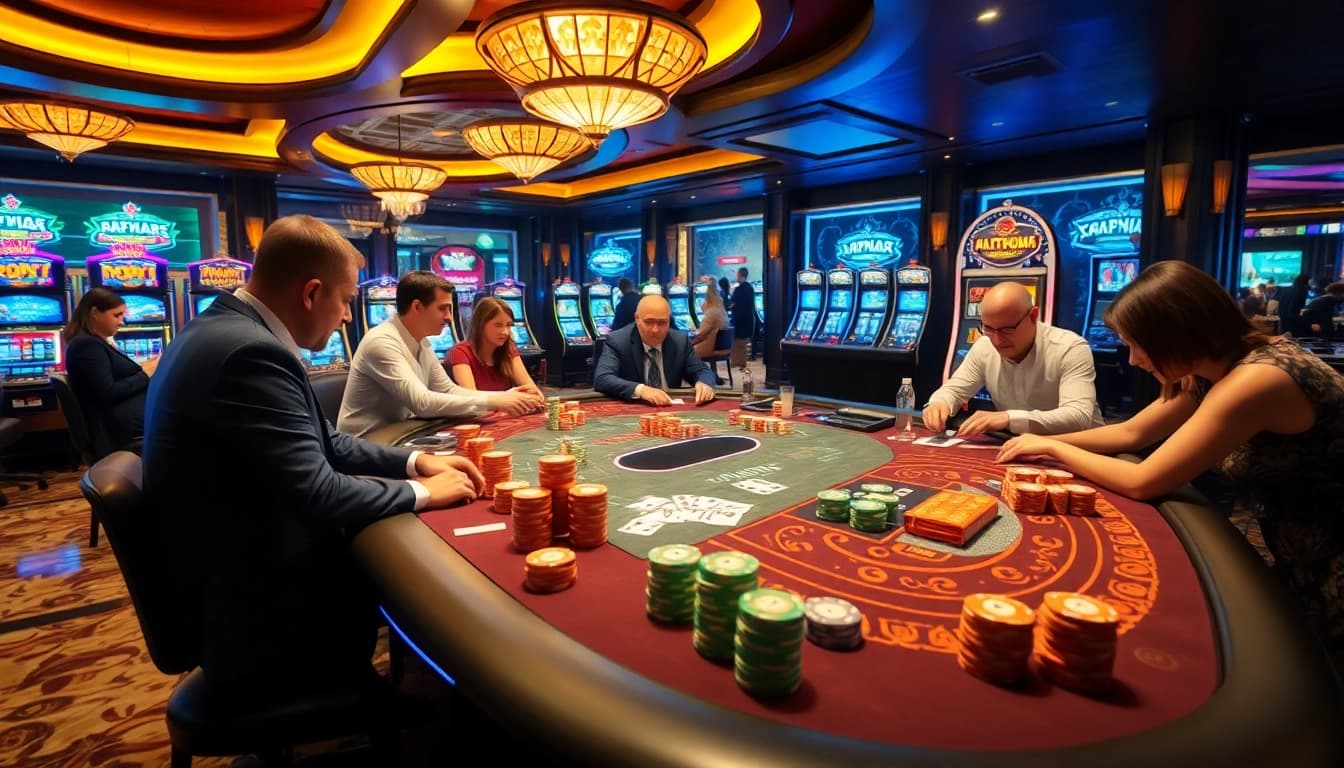 Experience thrilling gambling action at fun79 with vibrant casino tables and engaged players.