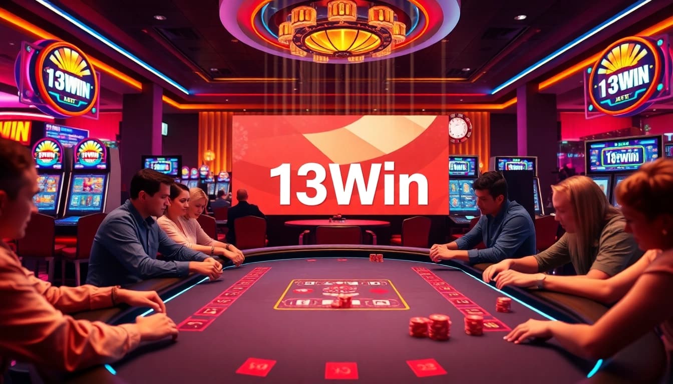 Experience thrilling moments at 13Win's luxurious poker table with vibrant lights and exciting gameplay.