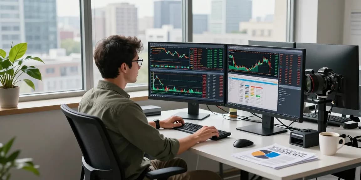 Analisis trading di tempat kerja dengan informasi kakakjudi dan grafik pasar.