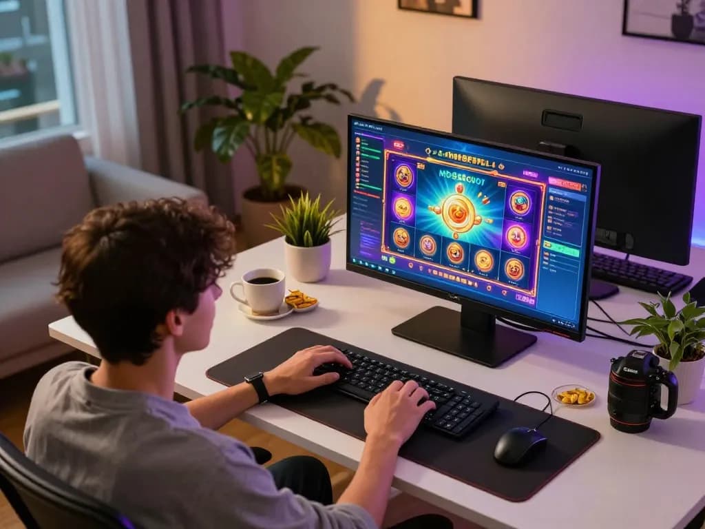 Engaging gameplay on mb88slot with exciting slot visuals and a cozy gaming setup.