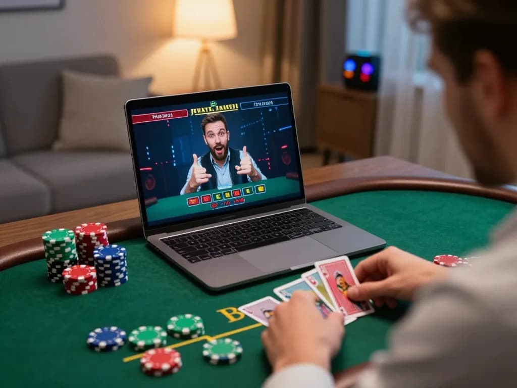 The dynamic atmosphere of online gaming at platform INDOSLOT88 Indonesia with a player engaged in a live dealer game.