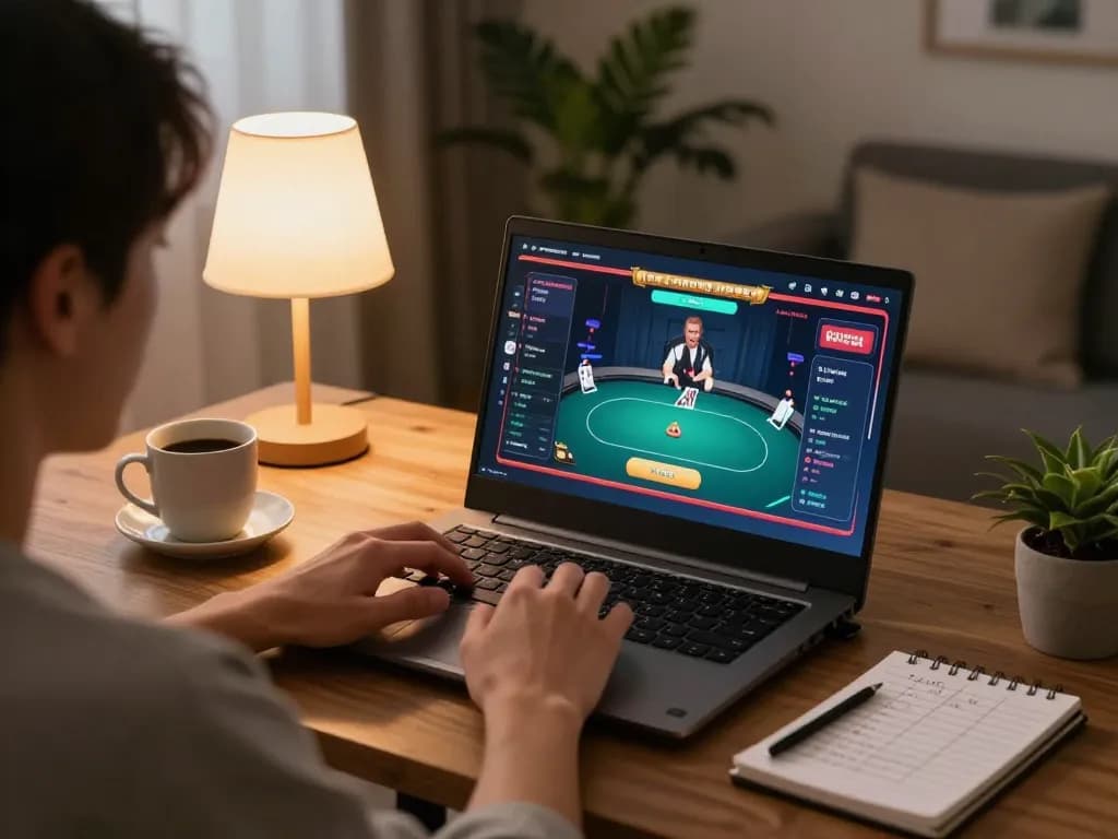 Engaging in online gambling at home with YowesJP login on screen, creating a responsible gaming atmosphere