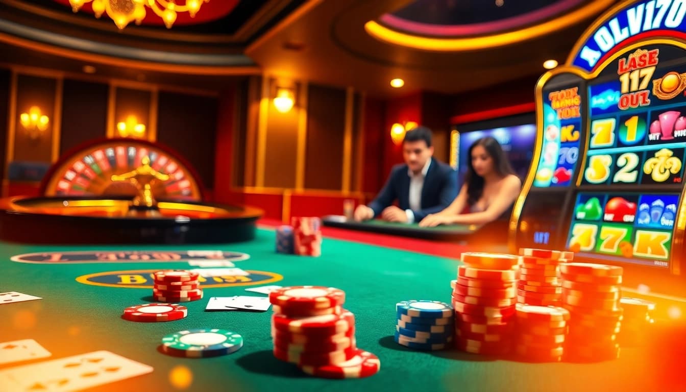 Engaging players at LV88 casino table featuring vibrant chips and a spinning roulette wheel.