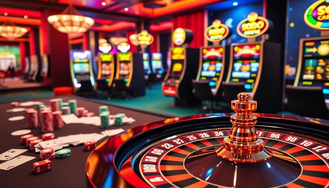 SODO CASINO table featuring poker chips and a roulette wheel in an elegant setting