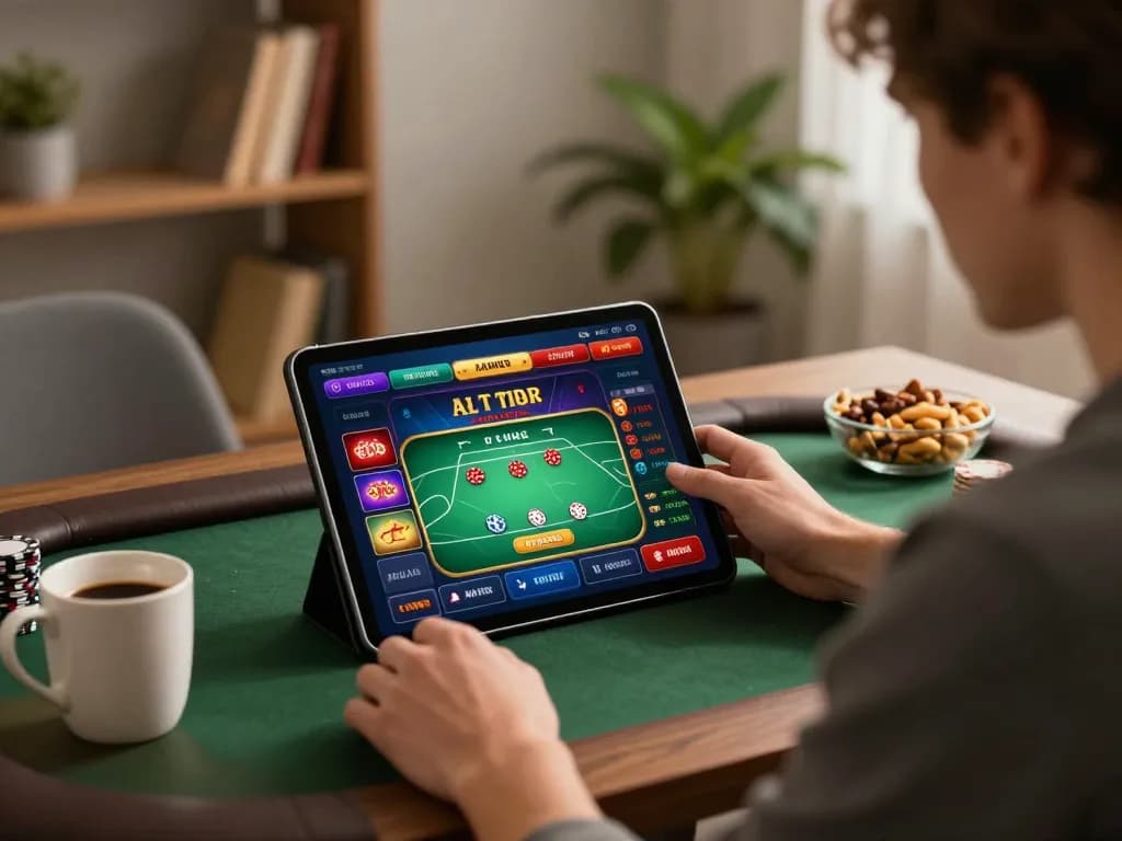 Engaging moment of a user playing 88vv casino app on tablet, showcasing online gaming excitement.