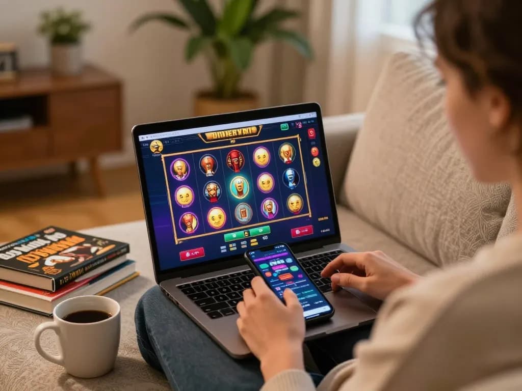 Engaging online crypto casino gaming with vibrant slots on screen and player strategy notes nearby