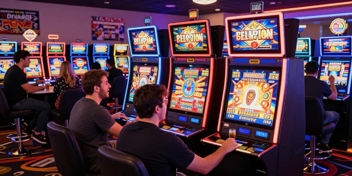 Exciting players engaging with bonus buy slots at vibrant casino gaming floor.