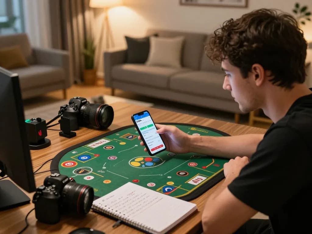 Engaging with Link FB88 app on smartphone shows strategic online gambling at home