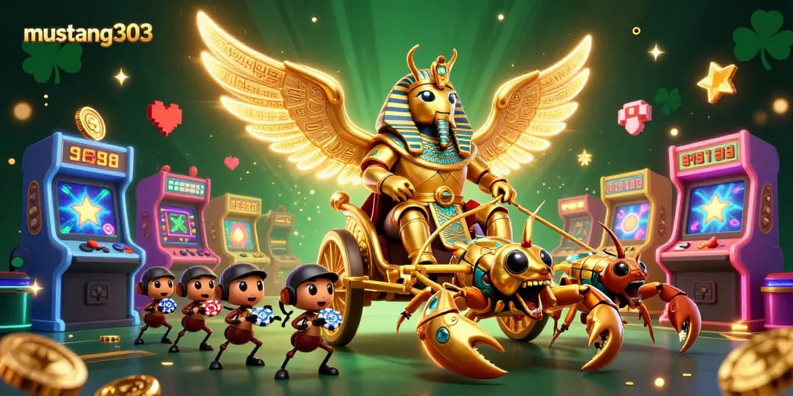 Experience mustang303's vibrant casino excitement with a striking chariot scene featuring golden characters and energizing game elements.