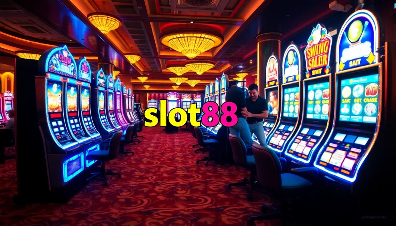 Experience the thrill of slot88 with players engaging in exciting slot games at a luxurious casino.