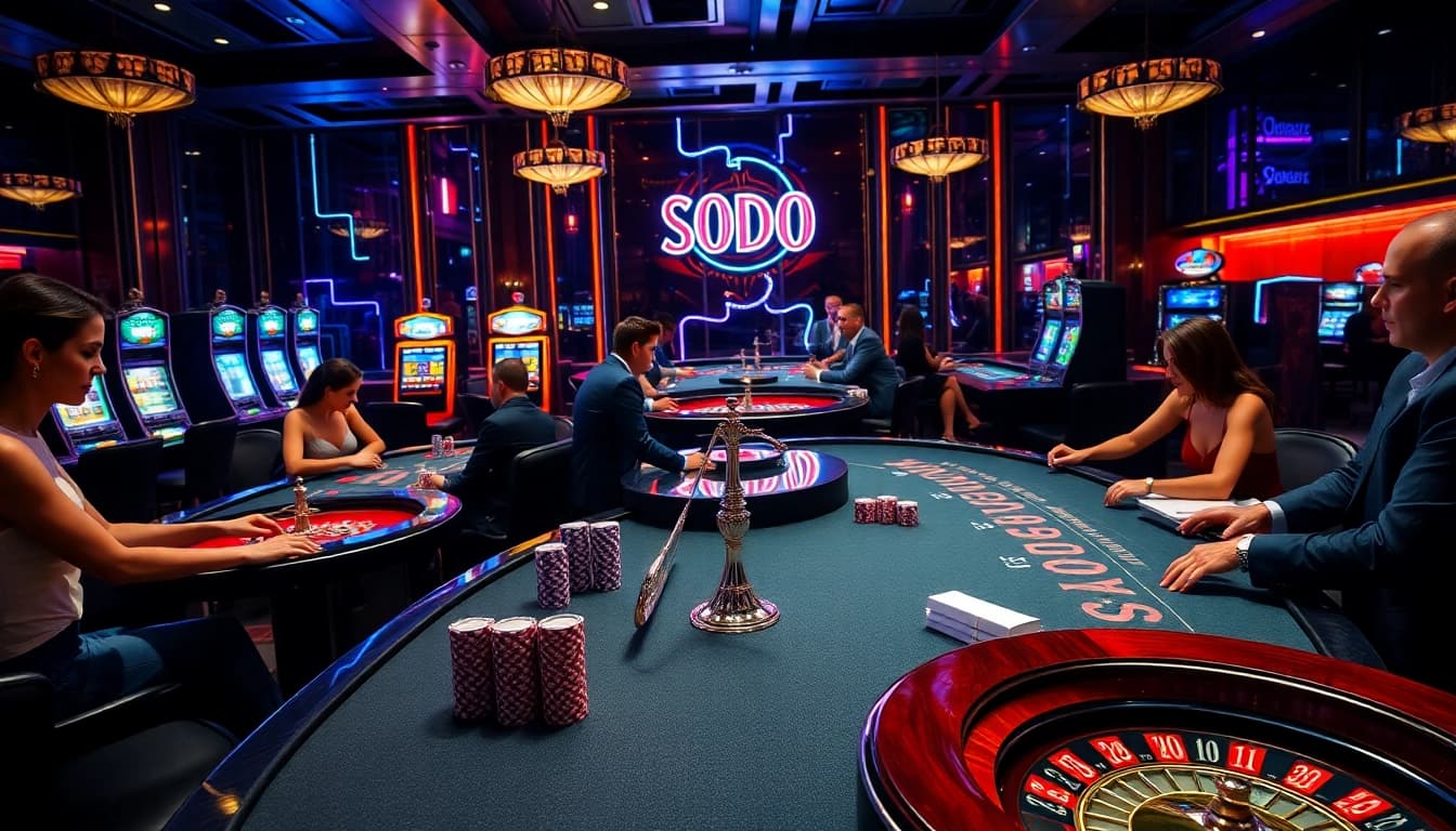 SODO Casino scene with vibrant tables, exciting gameplay, and luxurious atmosphere.