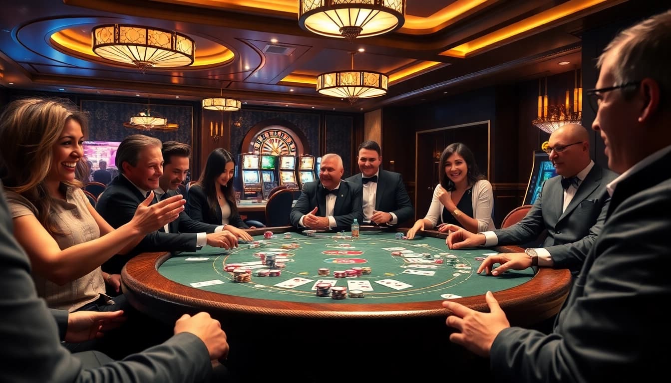 The hidden wiki 2026 inspires an upscale casino ambiance with players at a poker table, chips, and slot machines.