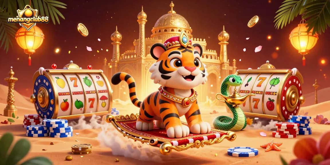Experience the excitement of menangclub88 with this vibrant 3D cartoon casino illustration