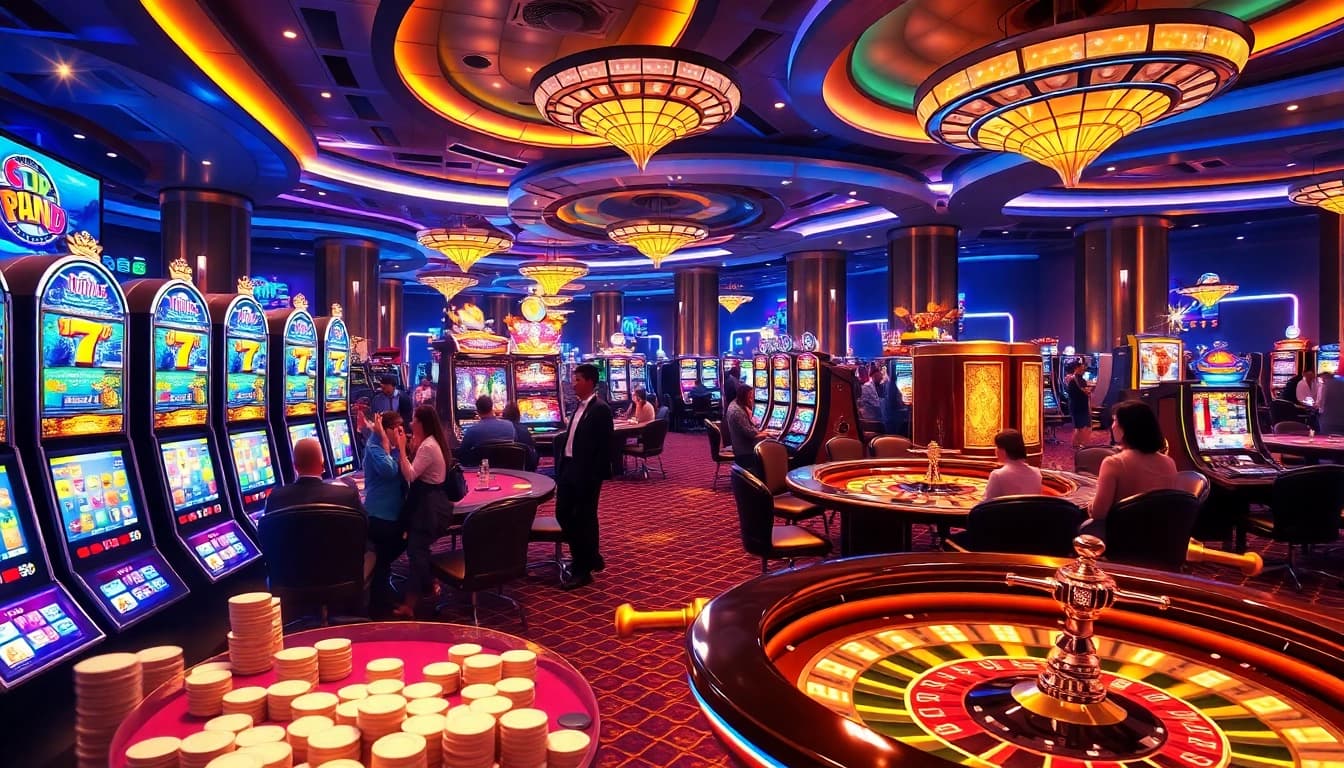 Experience the excitement of idnslot gameplay with colorful machines and engaging casino tables.