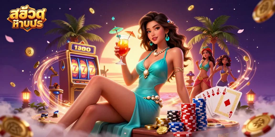 Experience สล็อตทดลอง action with vibrant casino elements and a glamorous atmosphere.
