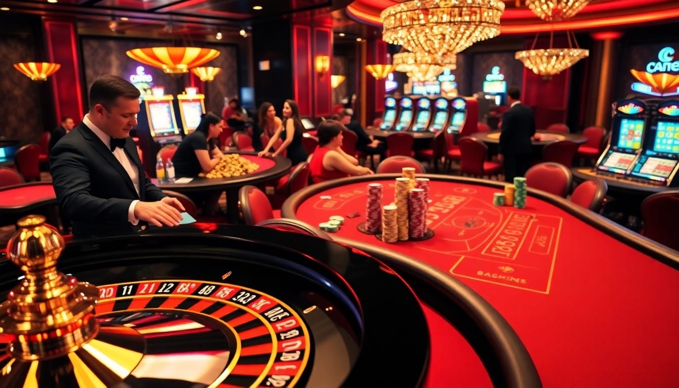 Engaging gamblers at a lively casino scene featuring RR99 betting chips and excited players.