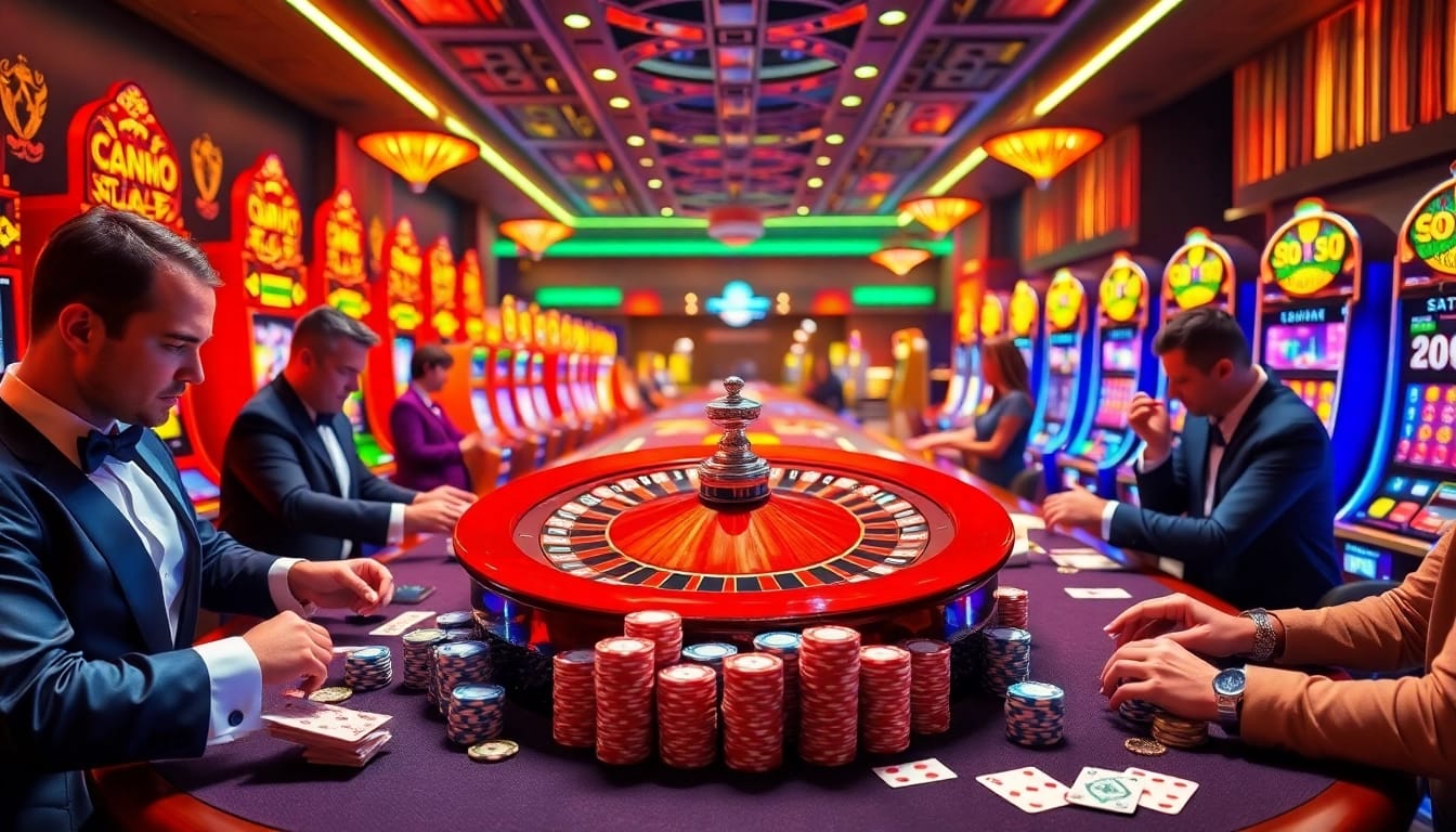 Exciting casino scene featuring idnslot games with players engaged in high-stakes bets.