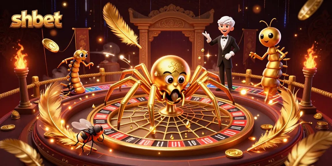 Experience shbet's vibrant atmosphere with a golden web roulette crafted by a spider.