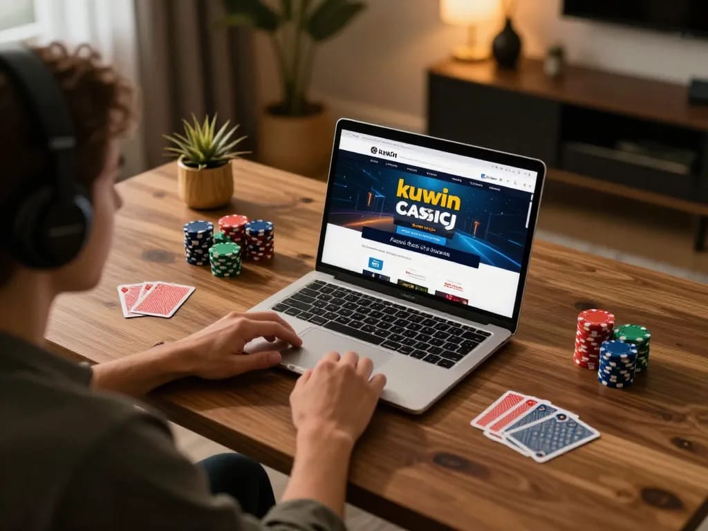 Kuwin online gaming setup with interactive casino interface, depicting a user enjoying a dynamic gaming experience.