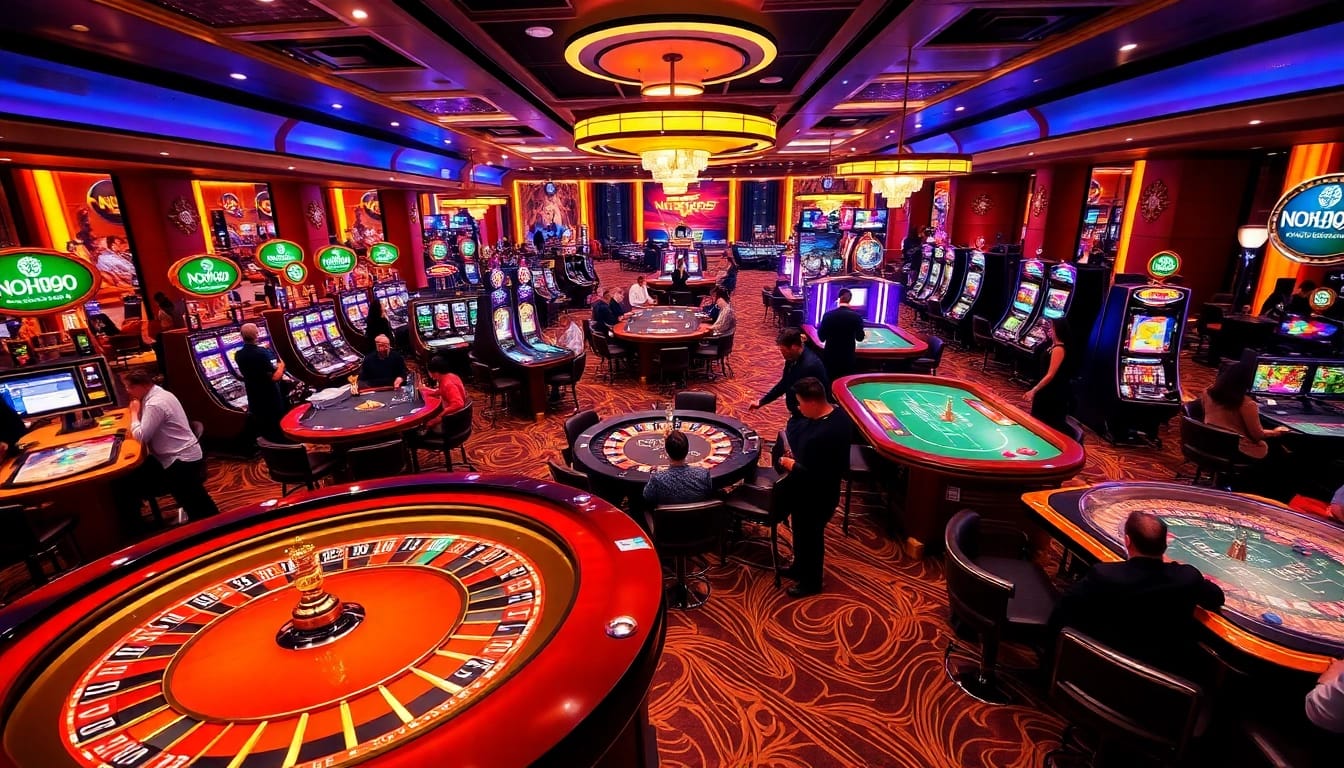 Experience the excitement of NOHU90 casino with vibrant gaming tables and thrilling players.