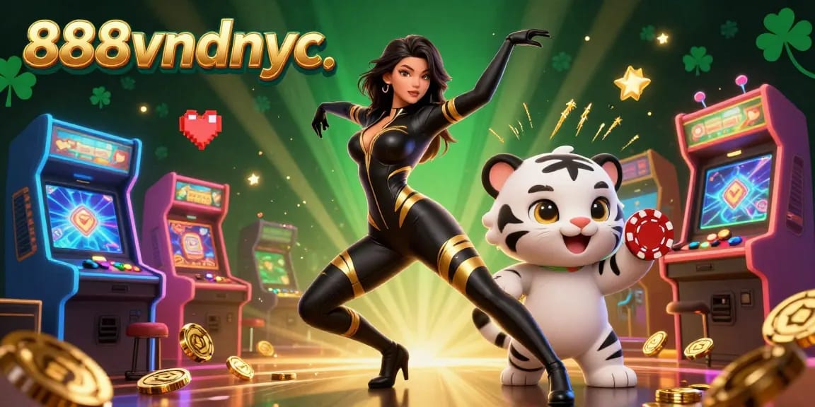 Engage with thrilling gaming action at 888vndnyc featuring a dynamic acrobatic character amidst vibrant casino elements.