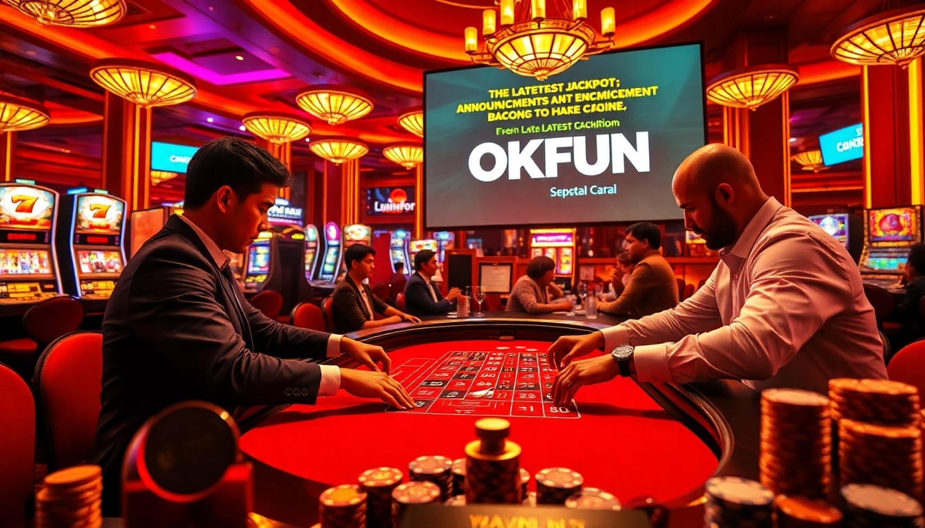 OKFUN casino players engaging at a roulette table, showcasing excitement and luxury.