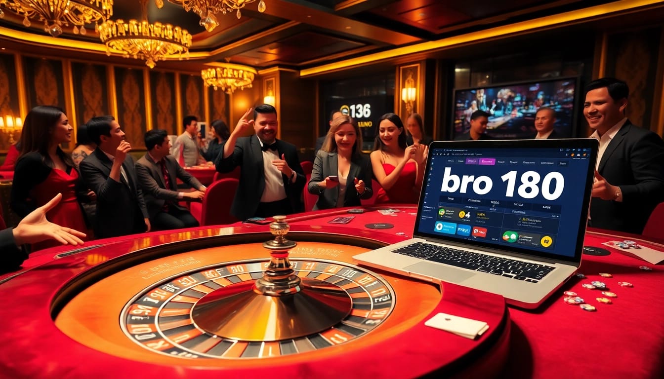 Bets placed on bro138 at a vibrant casino table with roulette and poker chips