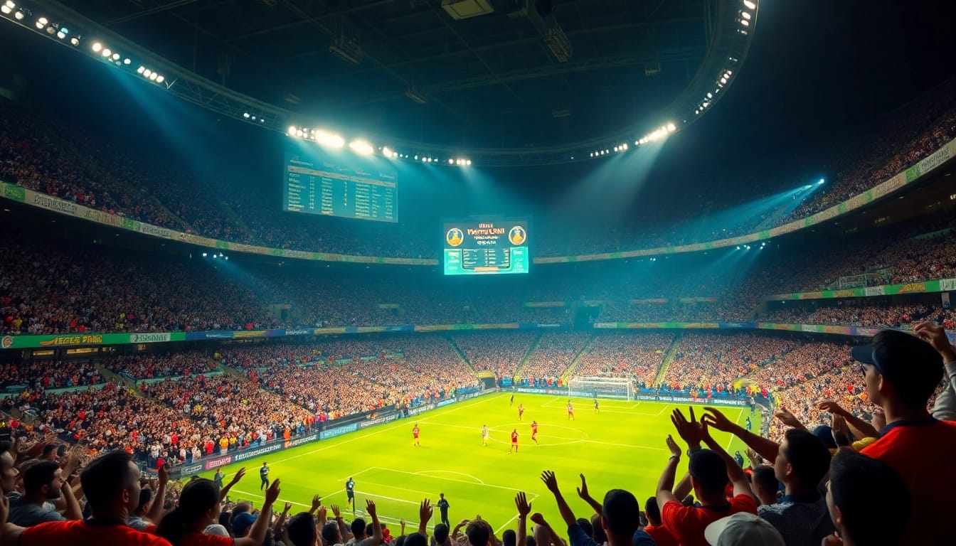 Dynamic soccer betting scene with live odds at https://keonhacai.gold/ capturing fan excitement.