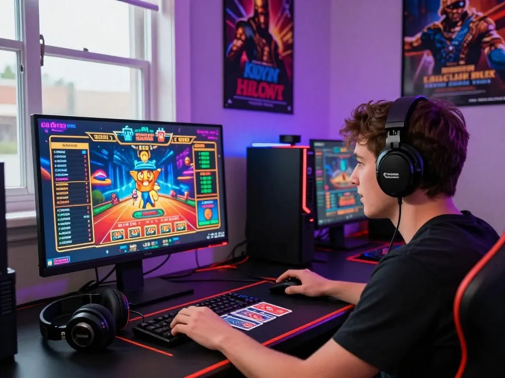 Kuwin online gaming experience with a player engaged in casino games and vibrant graphics