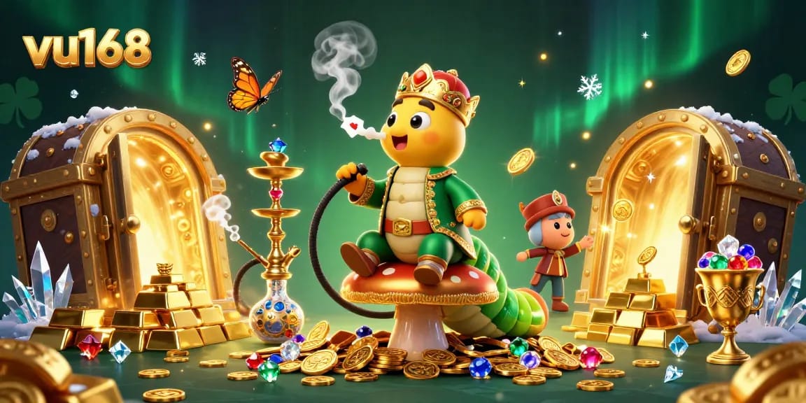 Experience exciting gaming at vu168 with a vibrant illustration of a whimsical casino-themed world.