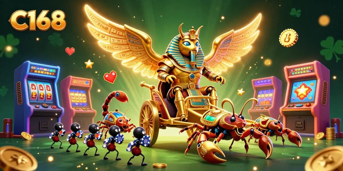C168 brings to life an extravagant casino adventure with golden characters and vibrant slot elements.