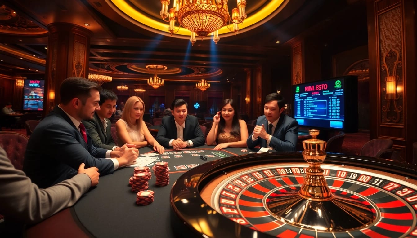 Experience the thrill of mm88 poker with vibrant chips and engaging gameplay in a luxurious casino setting.