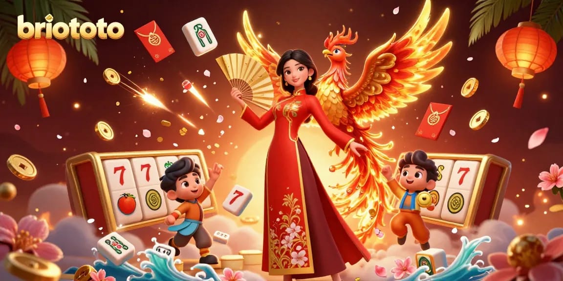 Briototo engages players with vibrant casino elements and a stunning phoenix illustration.