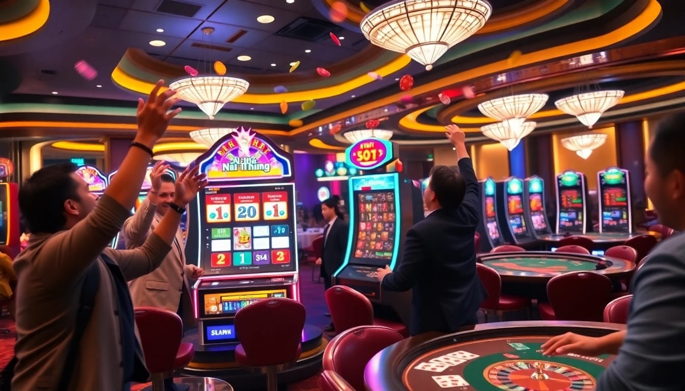 Nổ Hũ Đổi Thưởng slot machine drawing in enthusiastic players with vibrant ambiance.