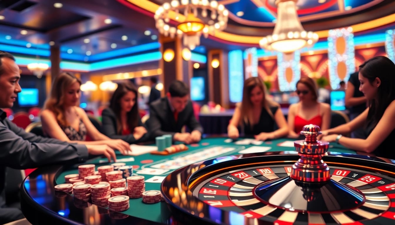 Players engaging in exciting game bài đổi thưởng at a luxurious casino table