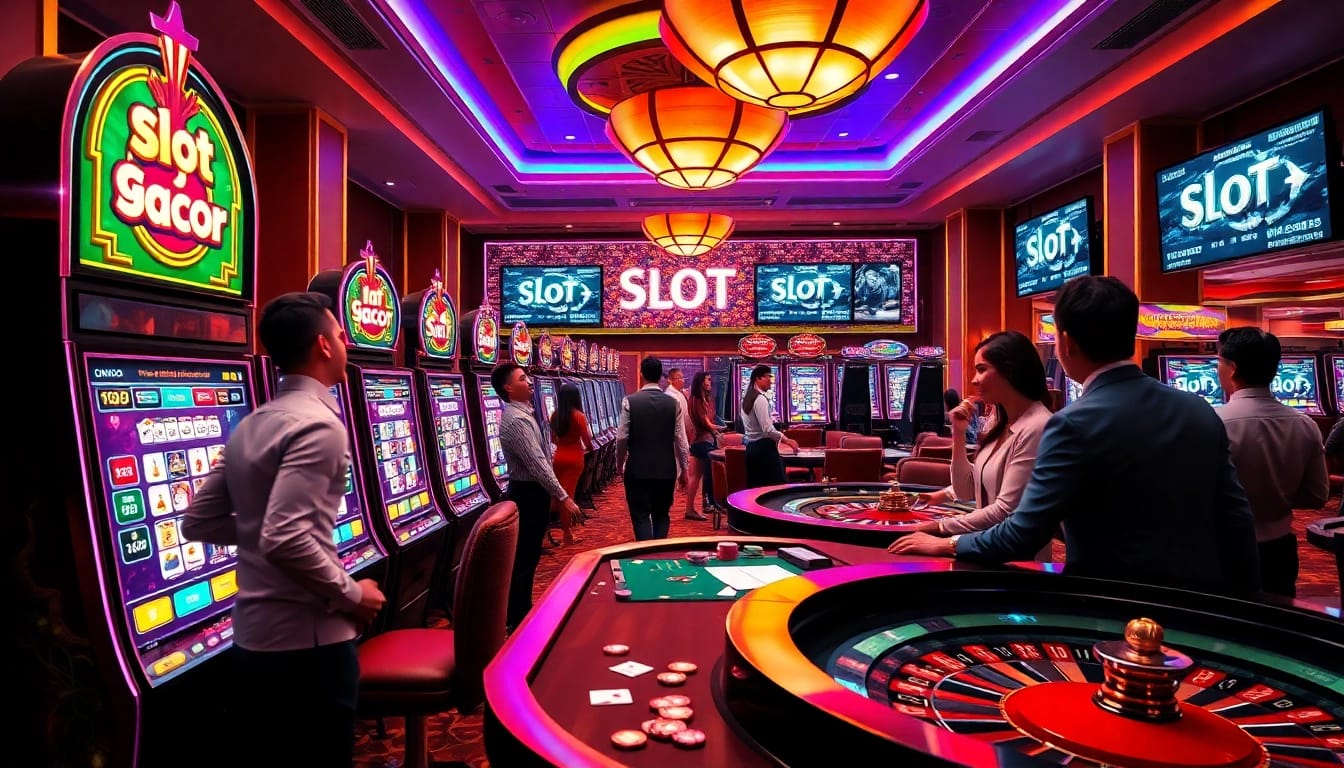 Spin the slot gacor machines amidst an exciting casino atmosphere filled with vibrant players.