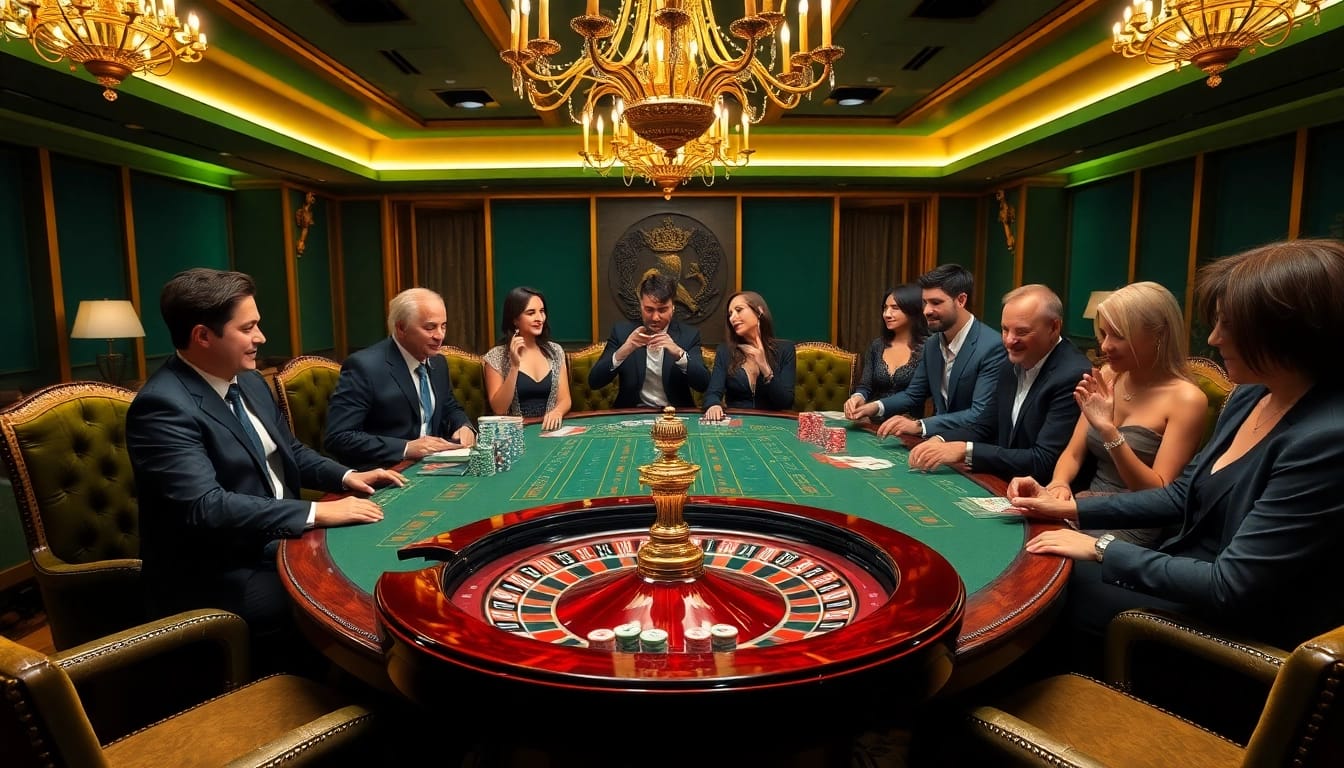 Players enjoying high-stakes games at J88's luxurious casino table.