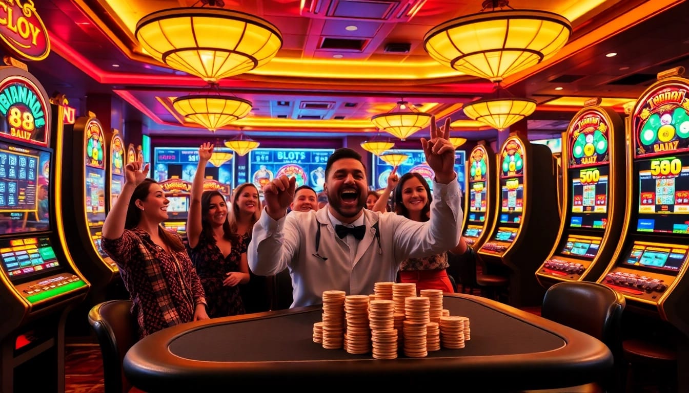 Experience the thrill of winning on the vibrant slot 88 machines in a luxurious casino.